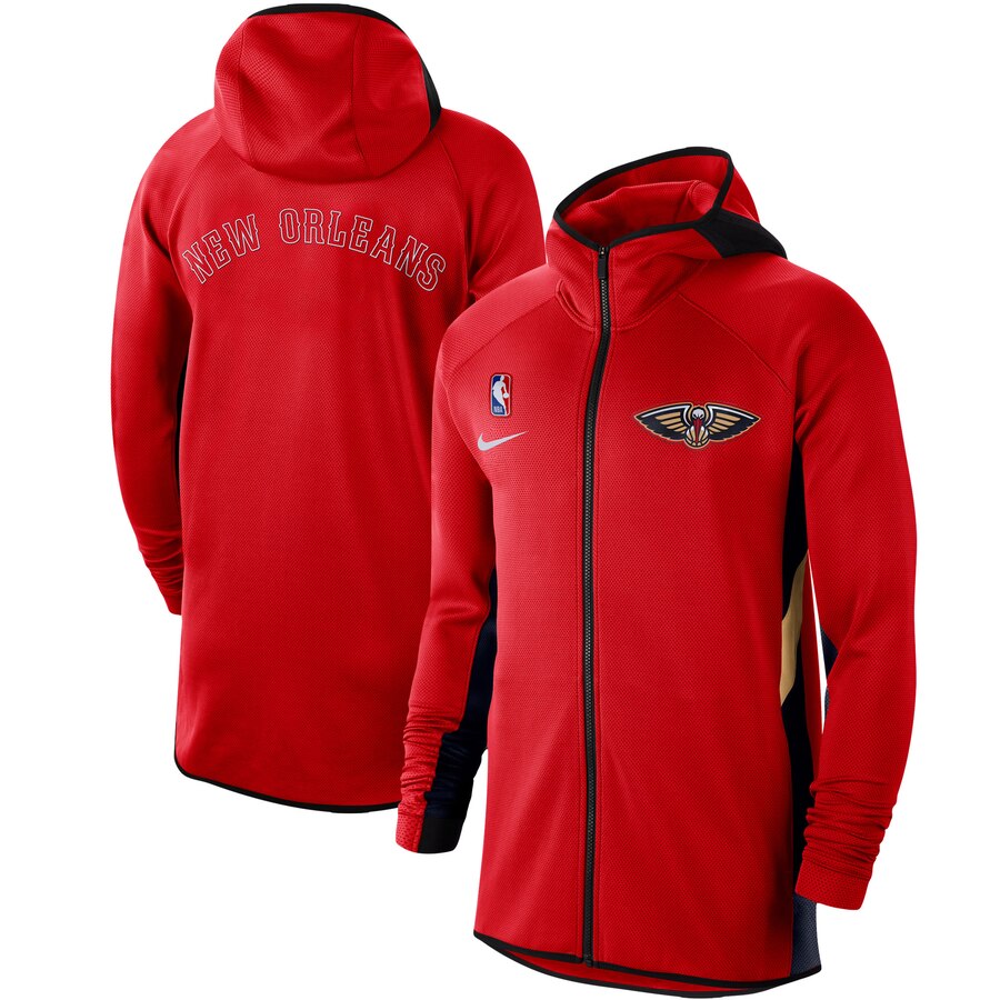 Cheap Men Nike New Orleans Pelicans Red Authentic Showtime Therma Flex Performance FullZip Hoodie